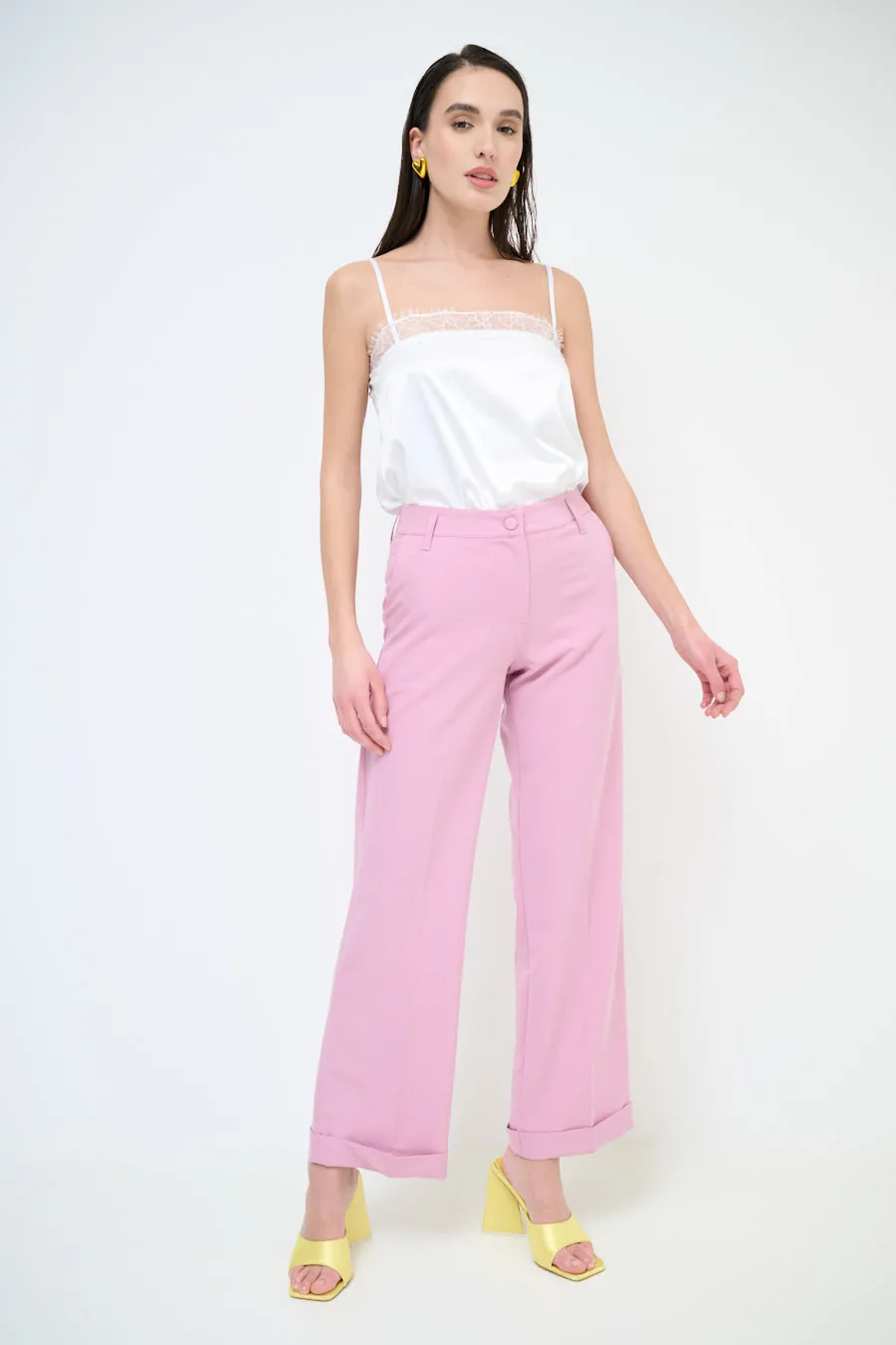 High-waisted wide leg cuffed trousers wholesale