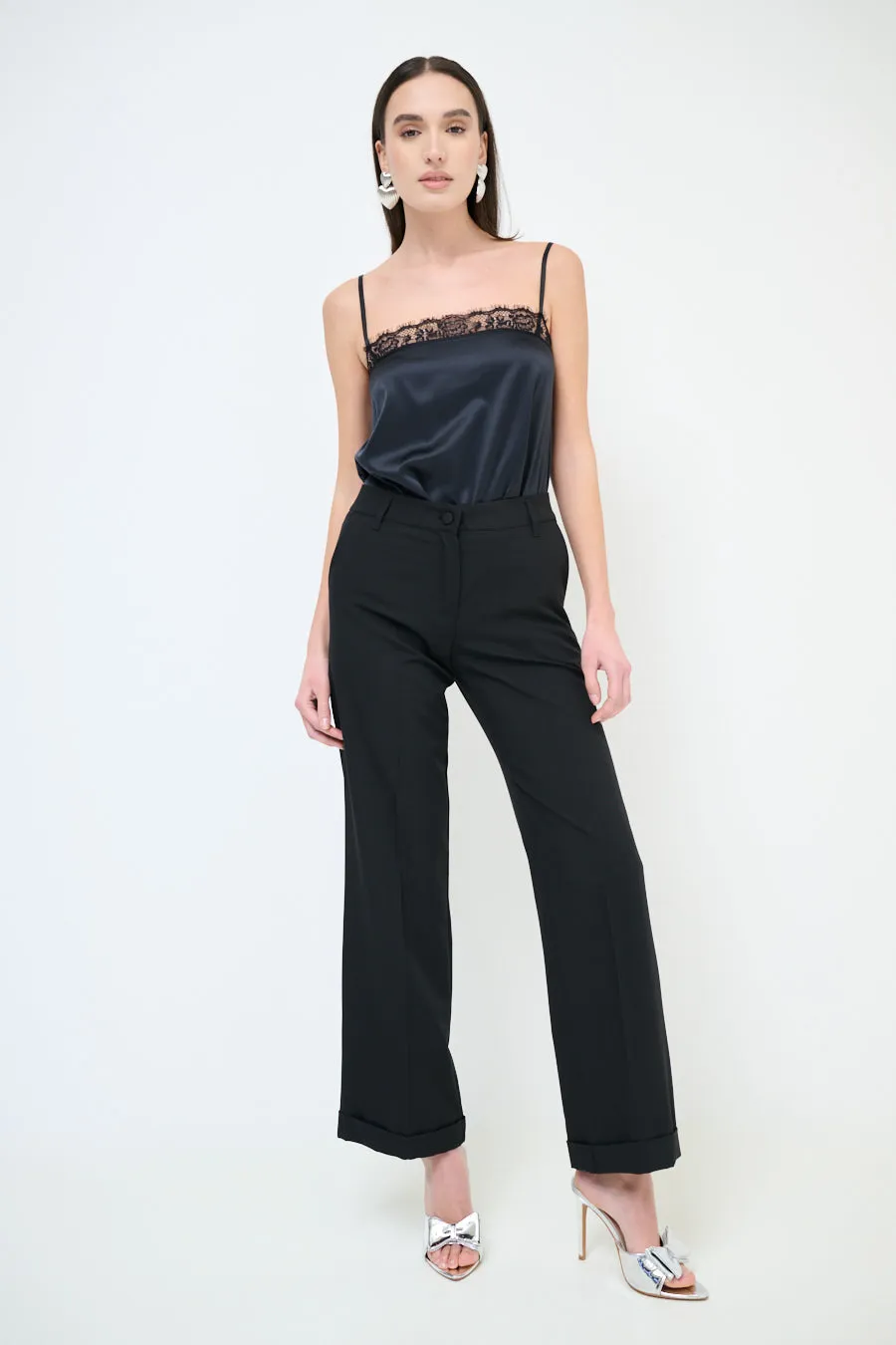 High-waisted wide leg cuffed trousers wholesale