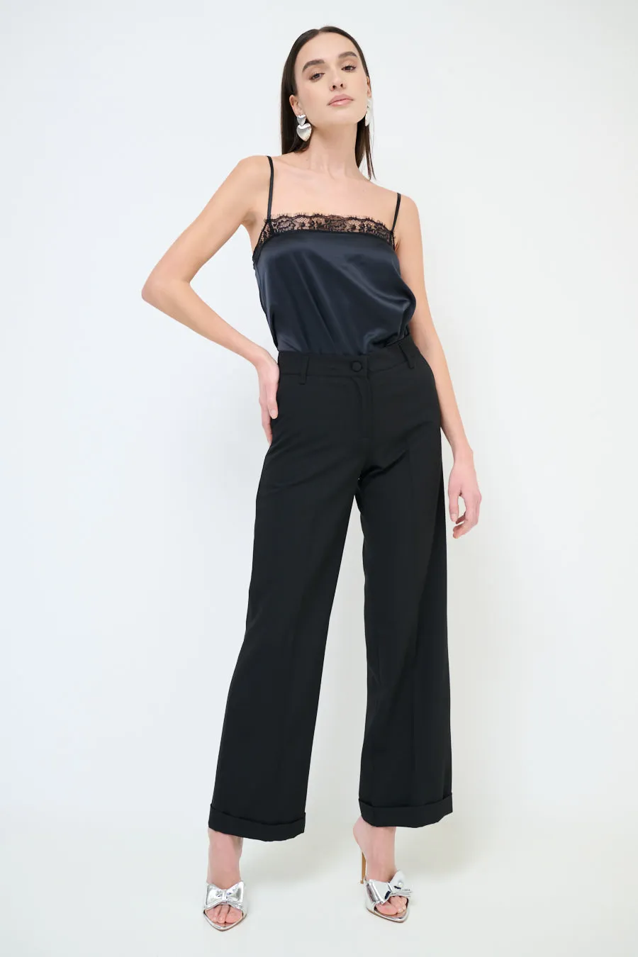 High-waisted wide leg cuffed trousers wholesale