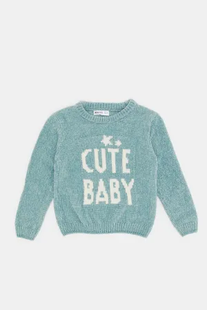 Infant Girls Blue Printed Cable Pullover