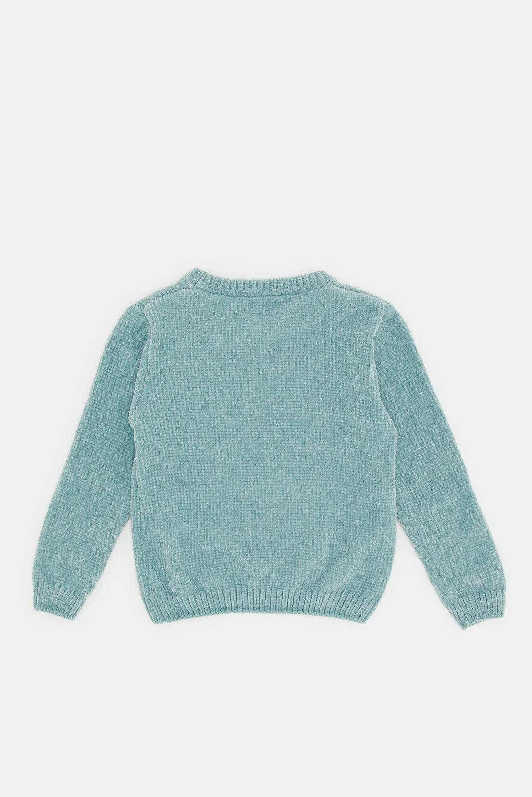 Infant Girls Blue Printed Cable Pullover