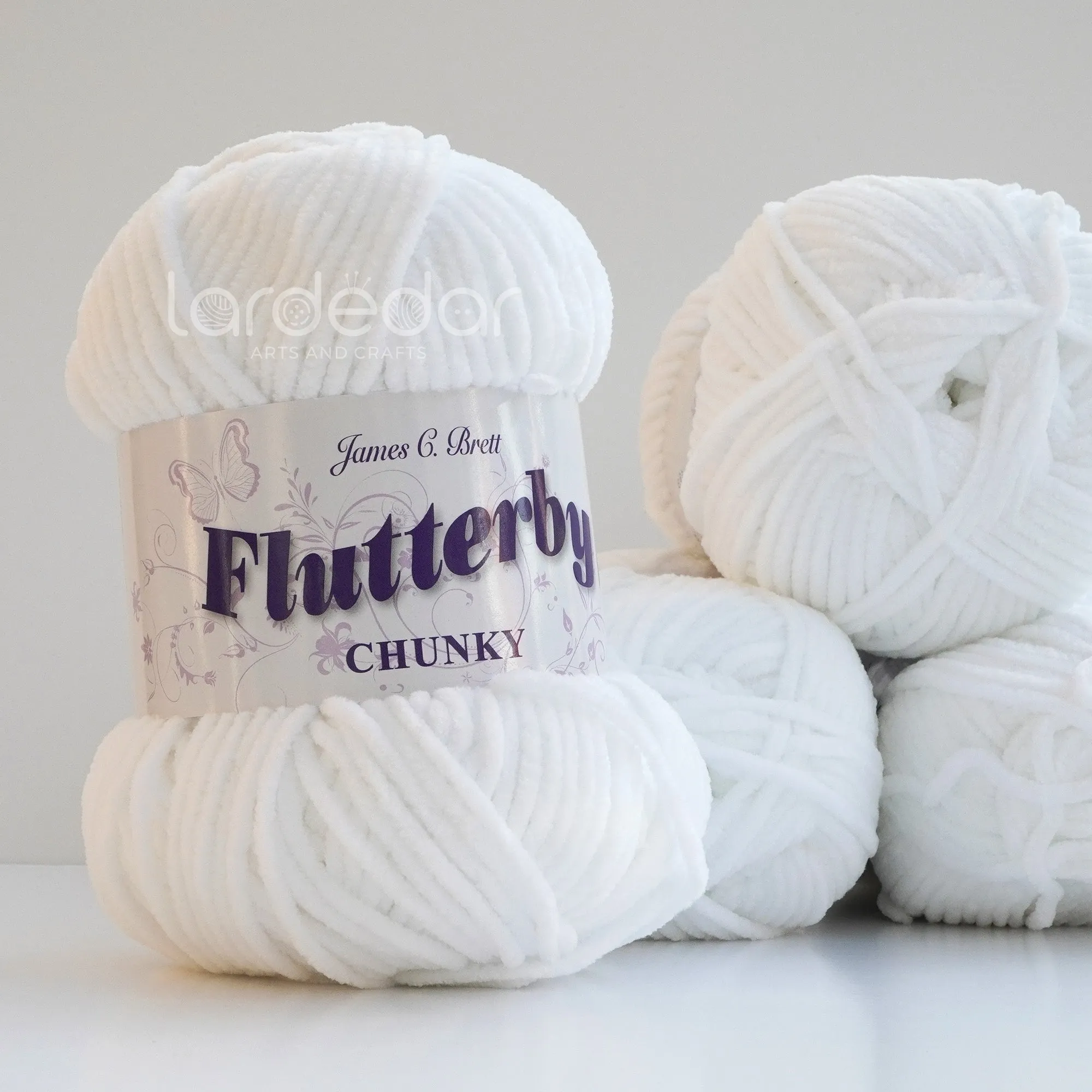 James C Brett Flutterby Chunky - B1 White - 100g Chenille Plush