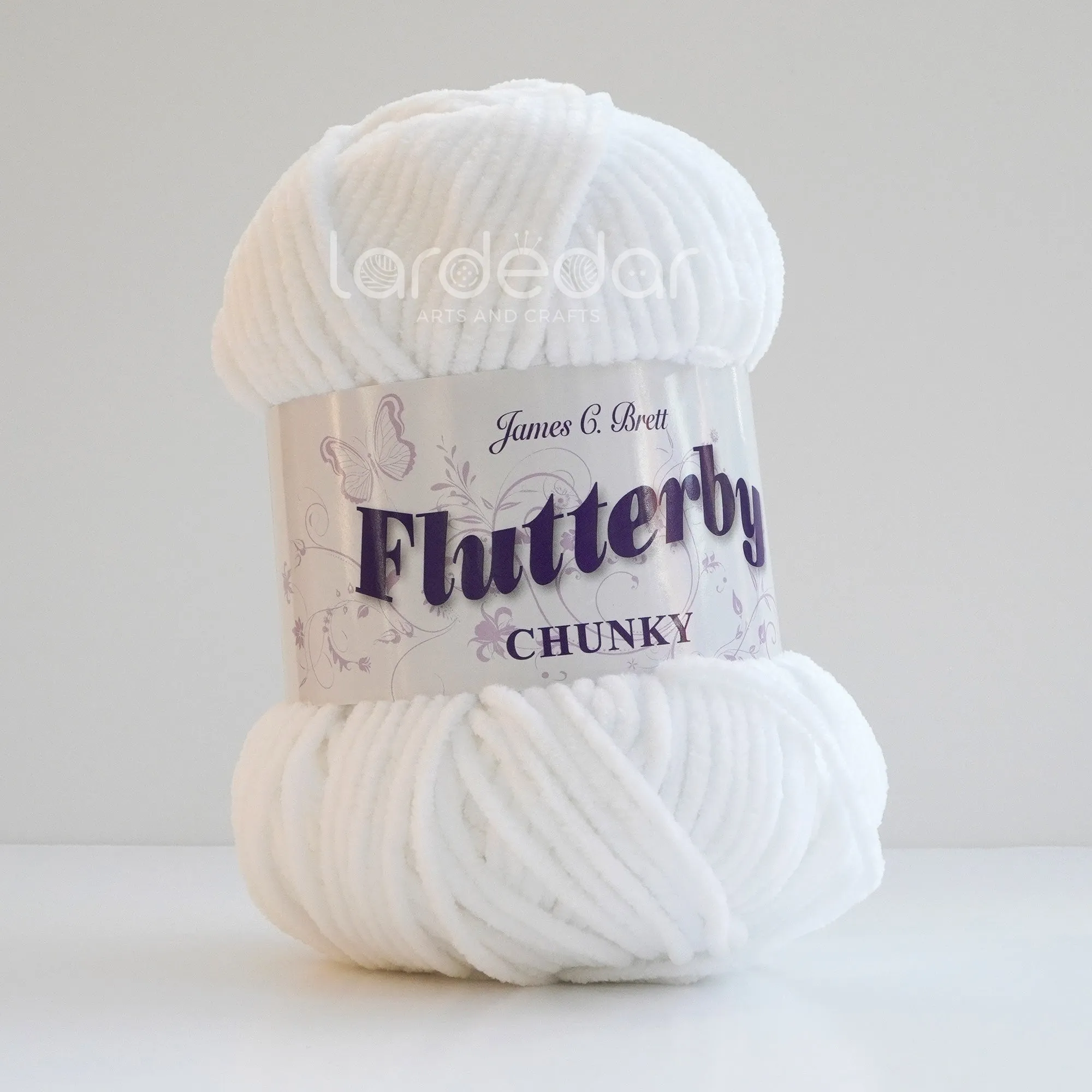 James C Brett Flutterby Chunky - B1 White - 100g Chenille Plush