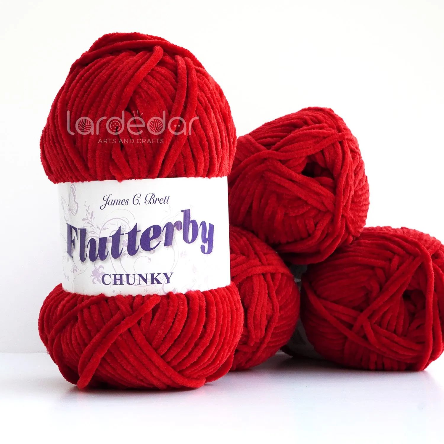 James C Brett Flutterby Chunky - B31 - Red - 100g  Chenille Plush