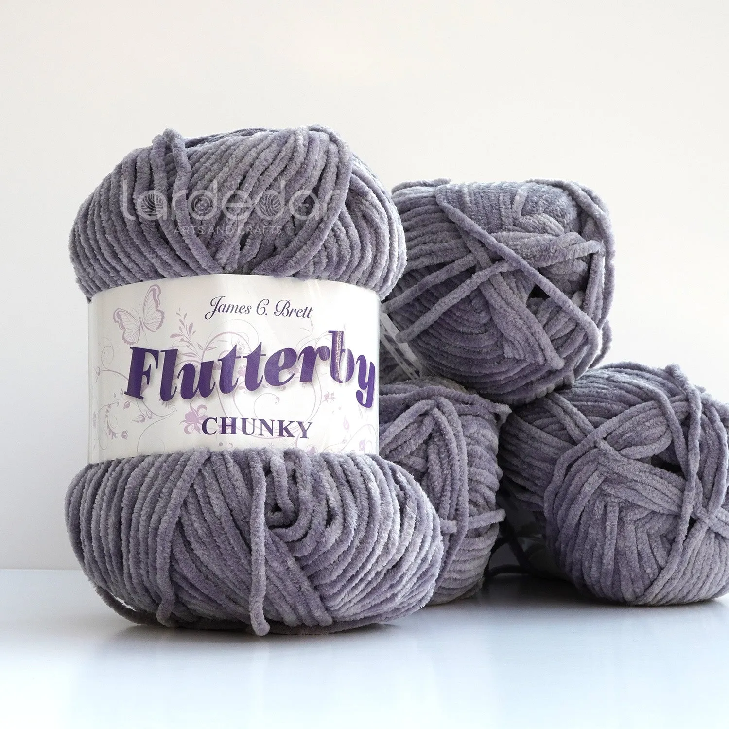 James C Brett Flutterby Chunky - B33 - Pewter - 100g Chenille Plush