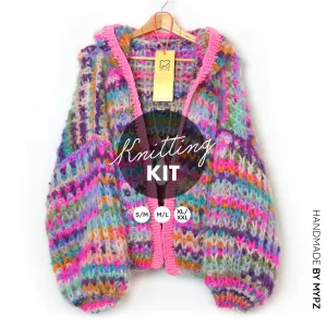 Knitting Kit – MYPZ Chunky Mohair Rib Cardigan Confetti with hoodie No.12 (ENG-NL)