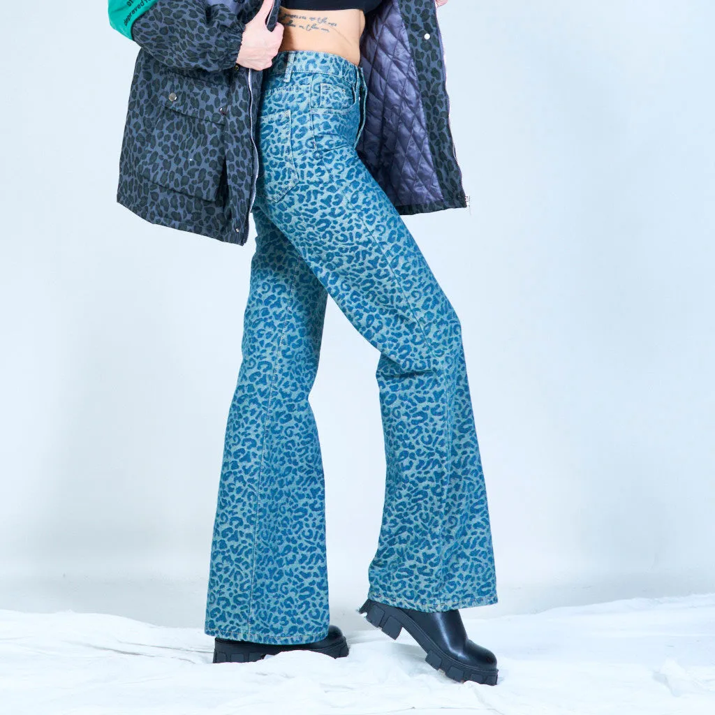 Leopard print wide-leg jeans wholesale