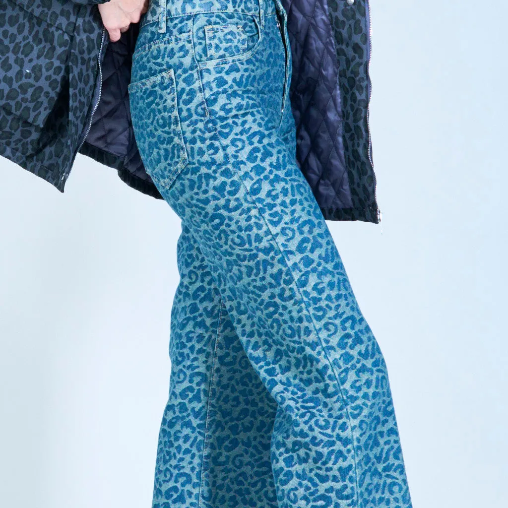 Leopard print wide-leg jeans wholesale