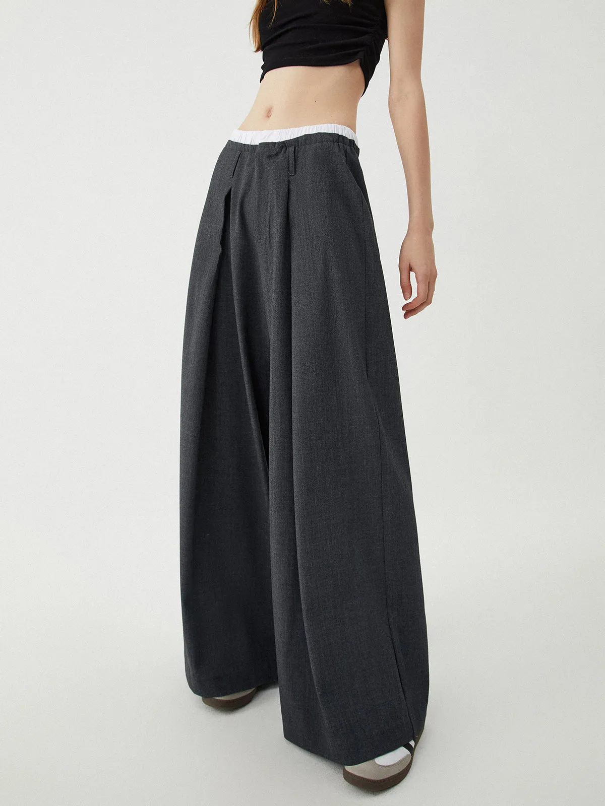 Loose Contrast Binding Trendy Wide Leg Pants