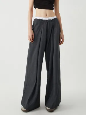 Loose Contrast Binding Trendy Wide Leg Pants