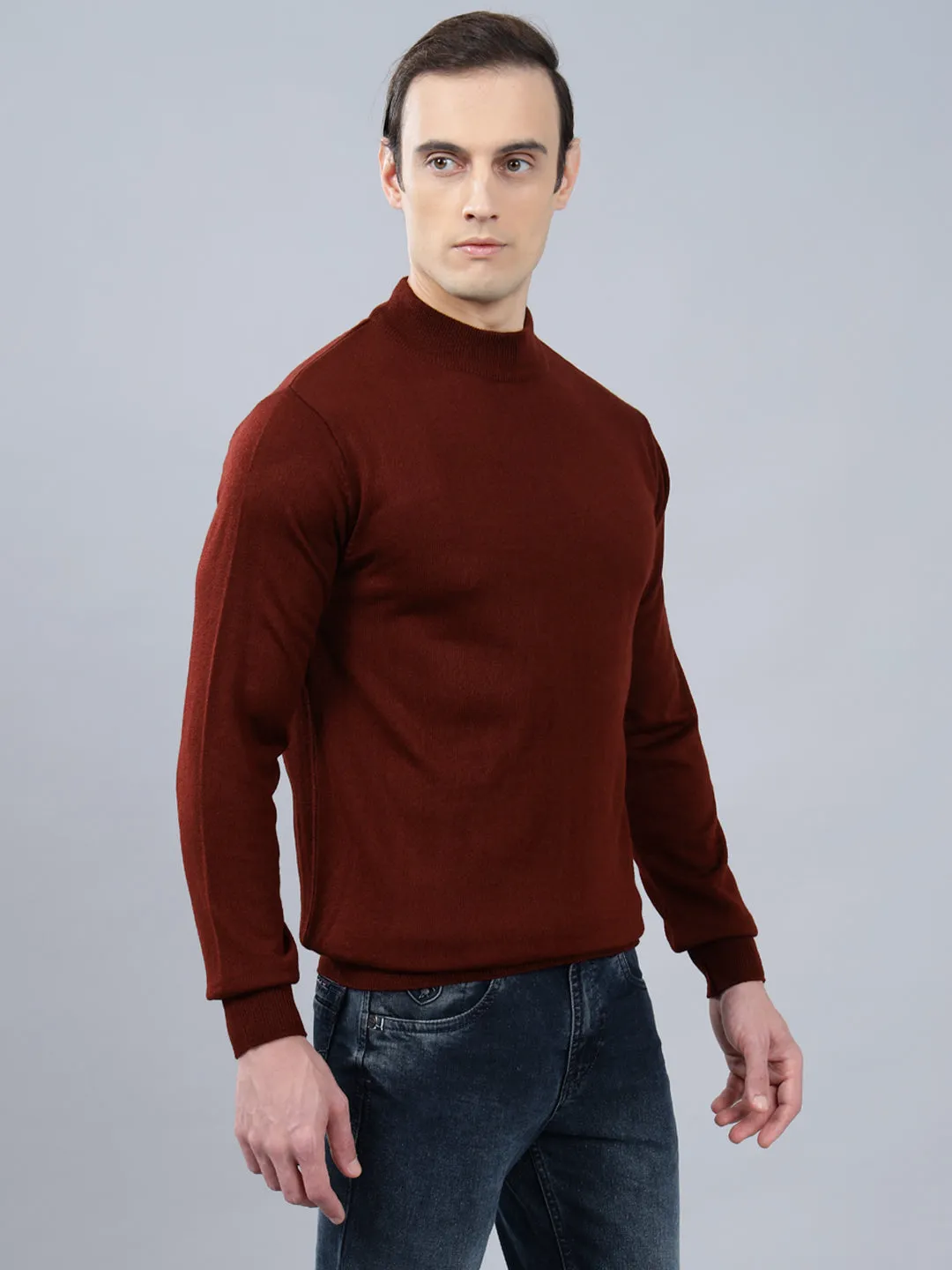 Men's Maroon Solid Full Sleeve Sweater