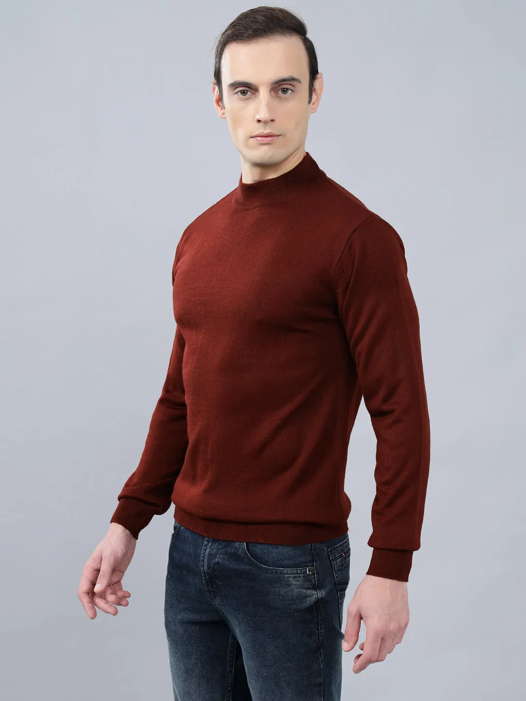 Men's Maroon Solid Full Sleeve Sweater