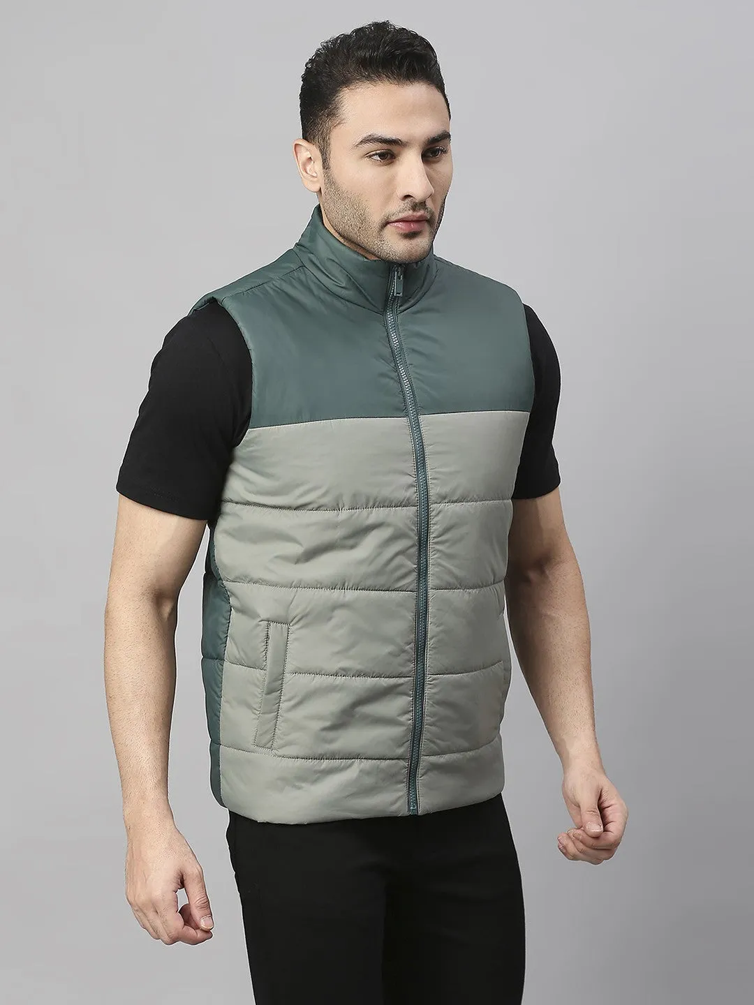 Mens Sleeve Less Jacket - Lightweight Casual Winterwear  (M Green)