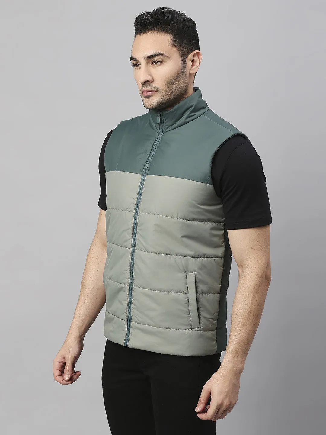 Mens Sleeve Less Jacket - Lightweight Casual Winterwear  (M Green)