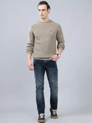 Men's Solid Beige Full Sleeve Sweater