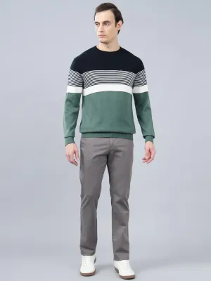 Men's Teal Striped Full Sleeve Sweater