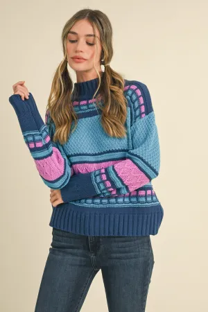 MIXED KNIT MOCK NECK SWEATER