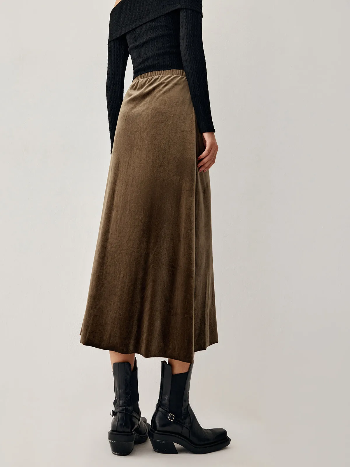 Mocha Velvet Graceful Maxi Skirt