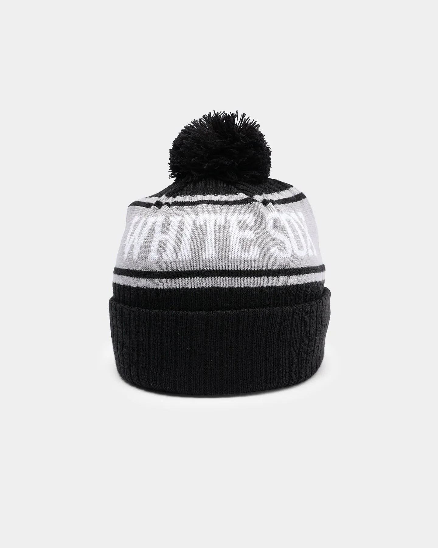 New Era Chicago White Sox Team Stripe Script Pom Beanie Team