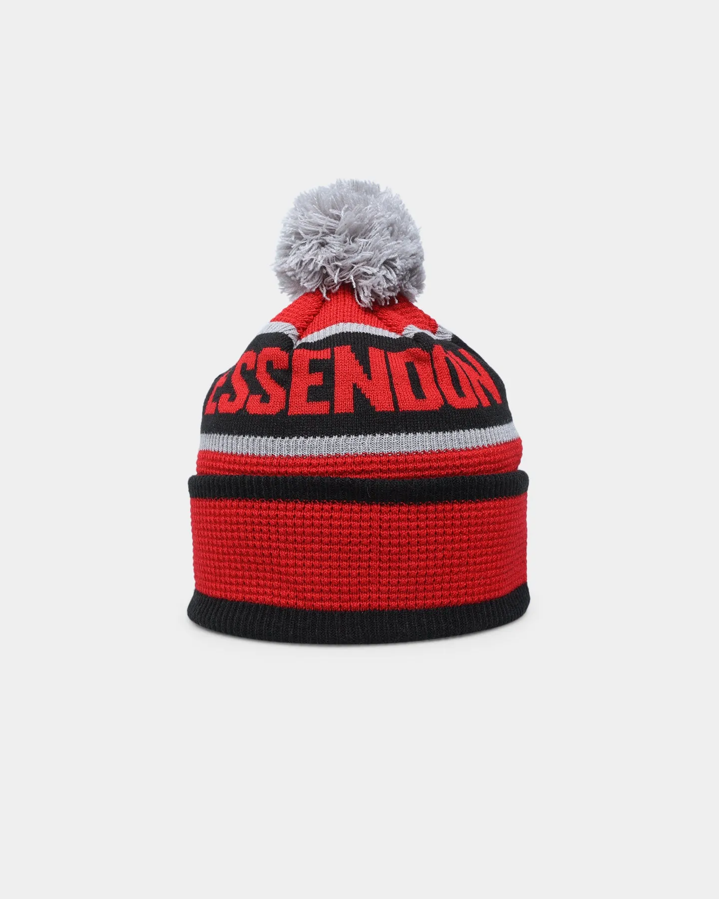 New Era Essendon Bombers AFL Opening Bounce 2022 Pom Waffle Wordmark Beanie Red