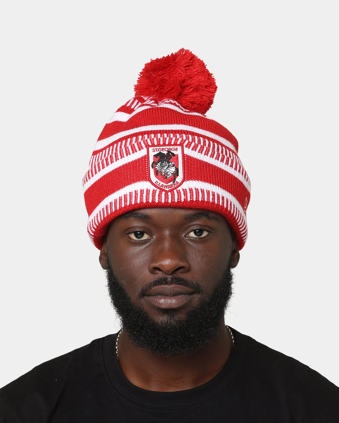 New Era St. George Illawarra Dragons NRL Kick Off 2022 Pom Wordmark Beanie Red