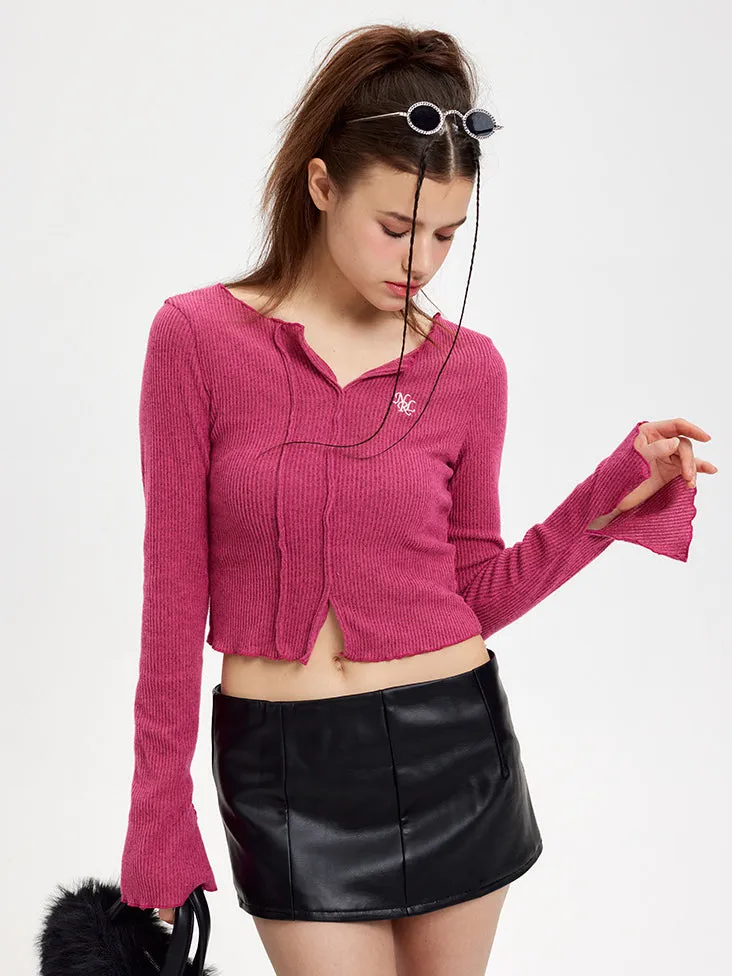 Nvuvu Long-Sleeve Flared-Cuff Knit T-Shirt