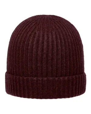 Unisex Ribbed Cashmere Hat Claret Red