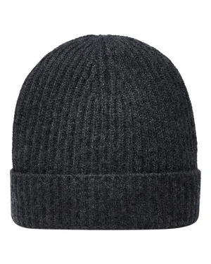 Unisex Ribbed Cashmere Hat Dark Charcoal Grey