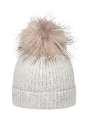 Unisex Ribbed Cashmere Hat With Detachable Pom Fumo Grey