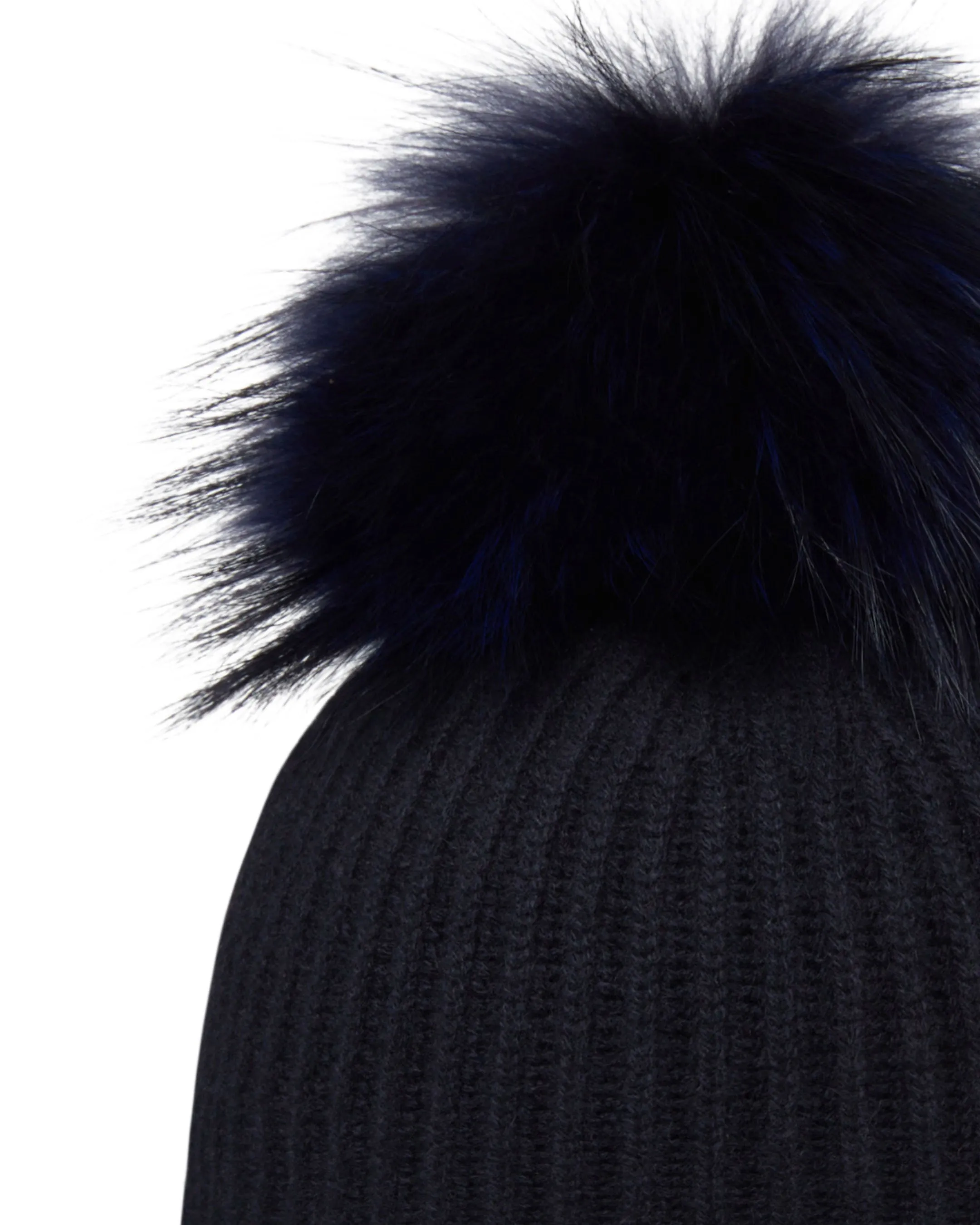 Unisex Ribbed Cashmere Hat With Detachable Pom Navy Blue