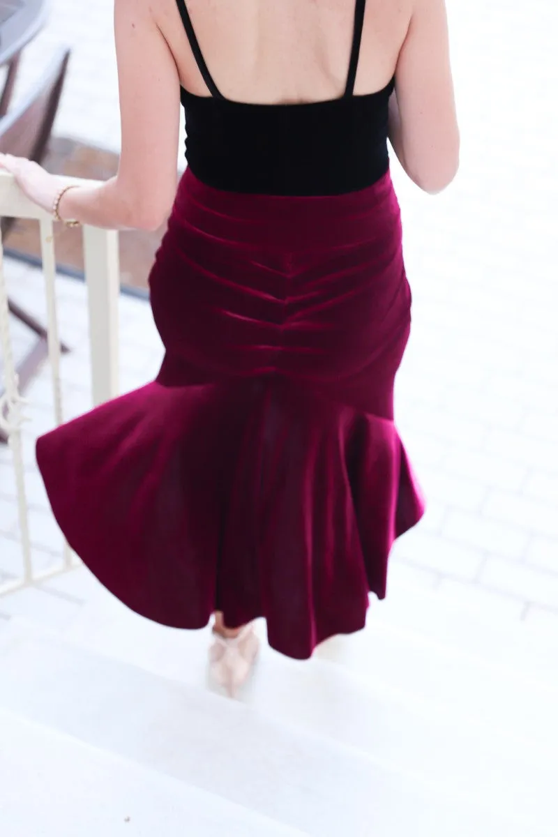 Velvet Mermaid Tango Skirt (S) (Electric Blue Velvet)