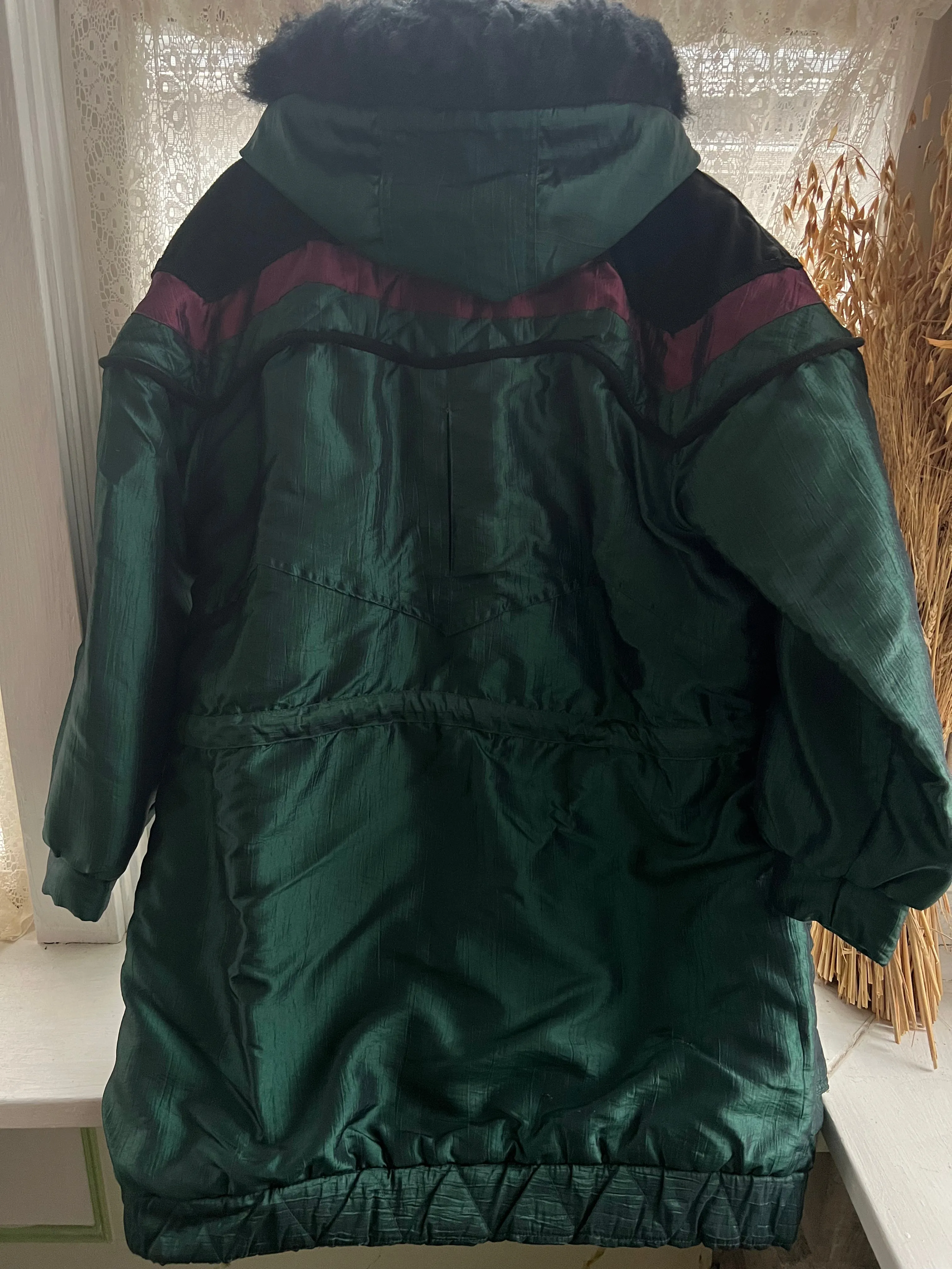 Vintage Early 90's Green Burgundy & Black Nylon Parka