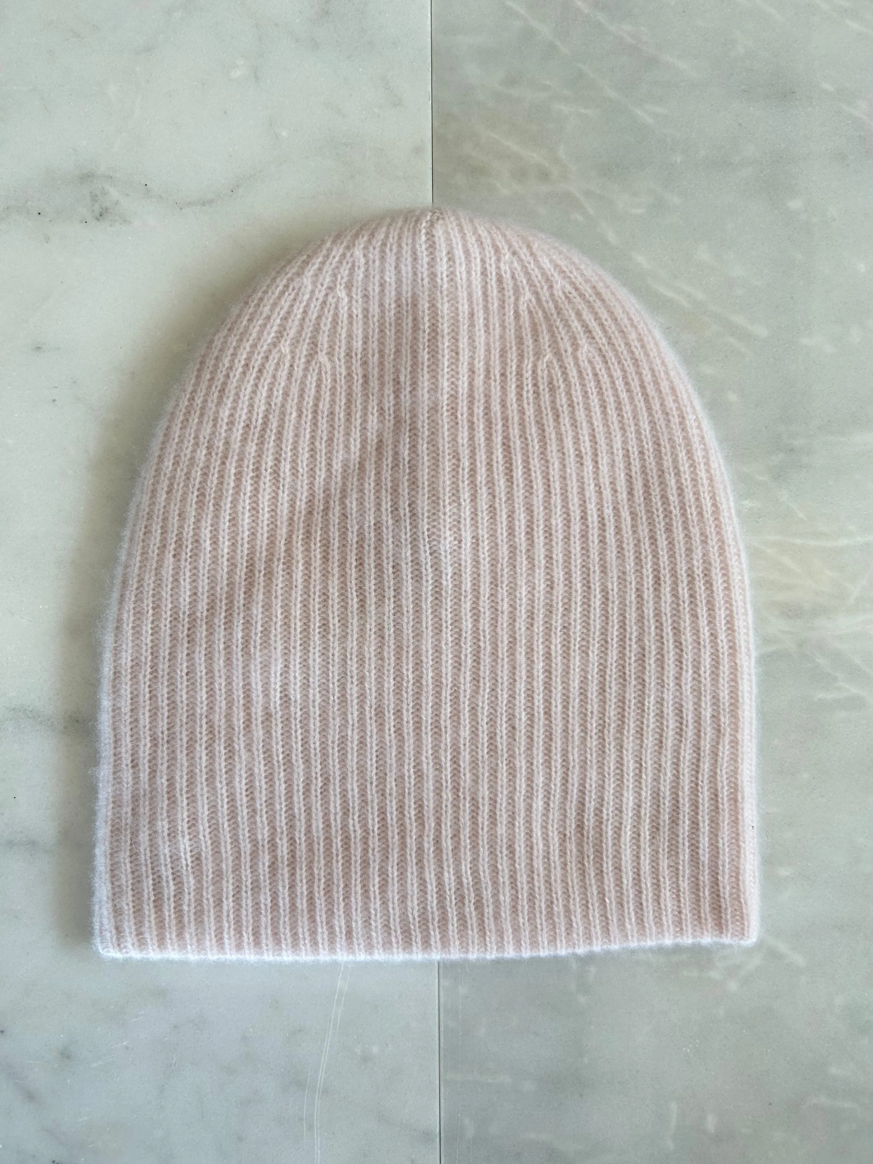 White   Warren - Cashmere Plush Rib Beanie in Pink Sand