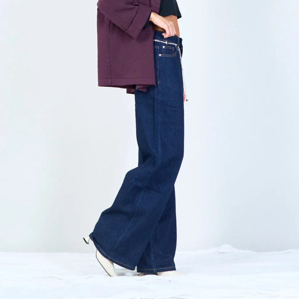 Wide-leg denim jeans with chain detail wholesale