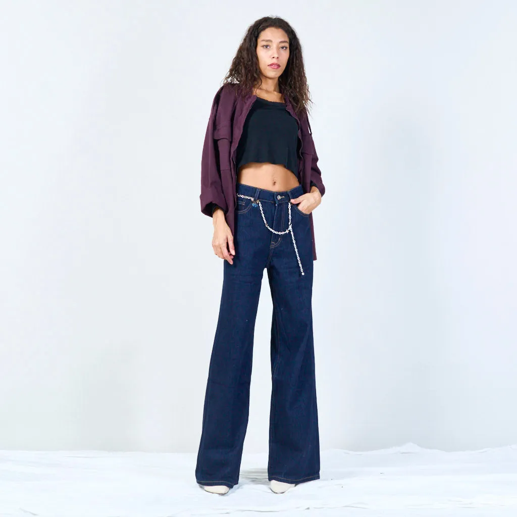 Wide-leg denim jeans with chain detail wholesale