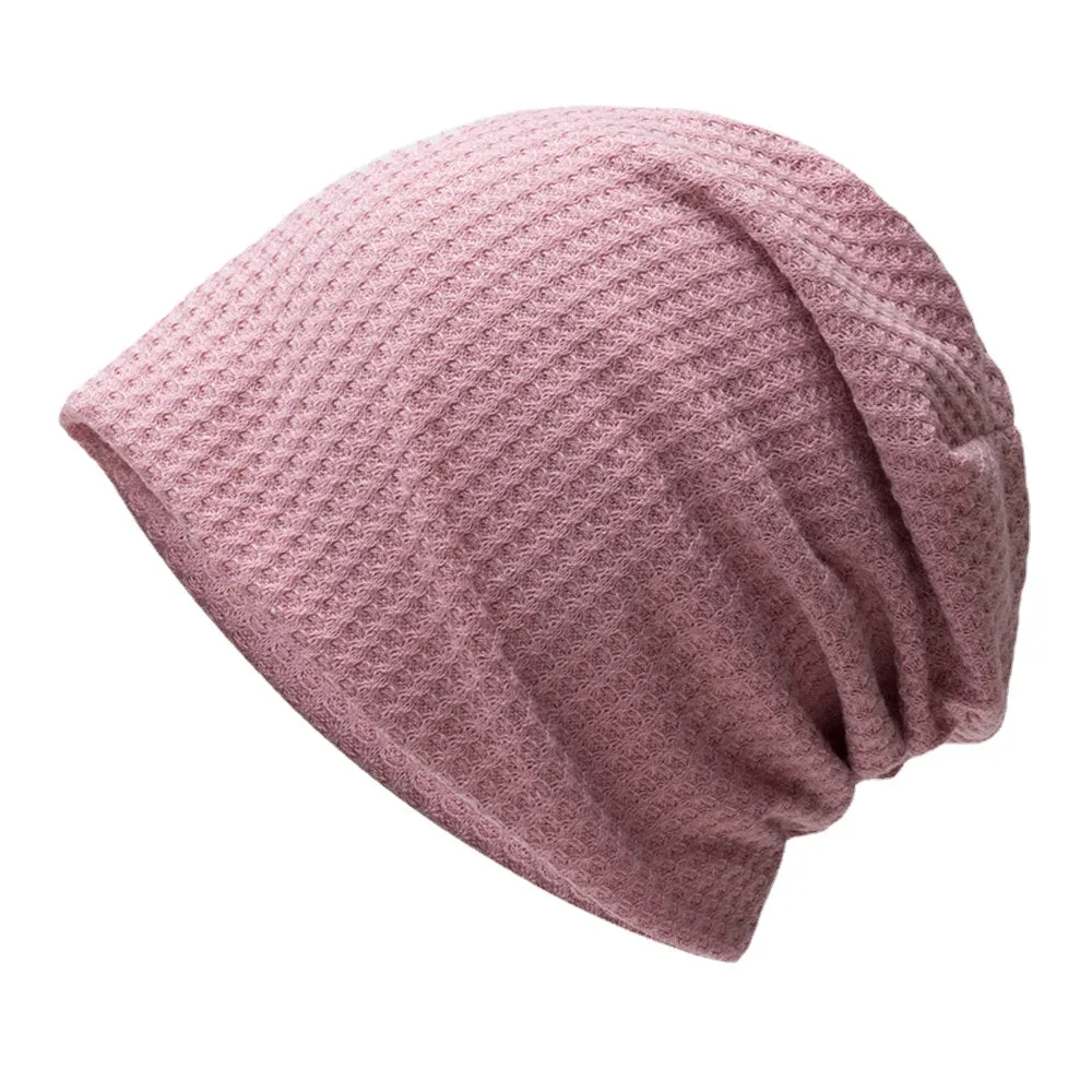 Women Autumn Winter Warmth Plaid Pattern Knitted Hat Baotou Hat Soft Breathable Elastic Adjustable Bonnet Hat Beanie Hat