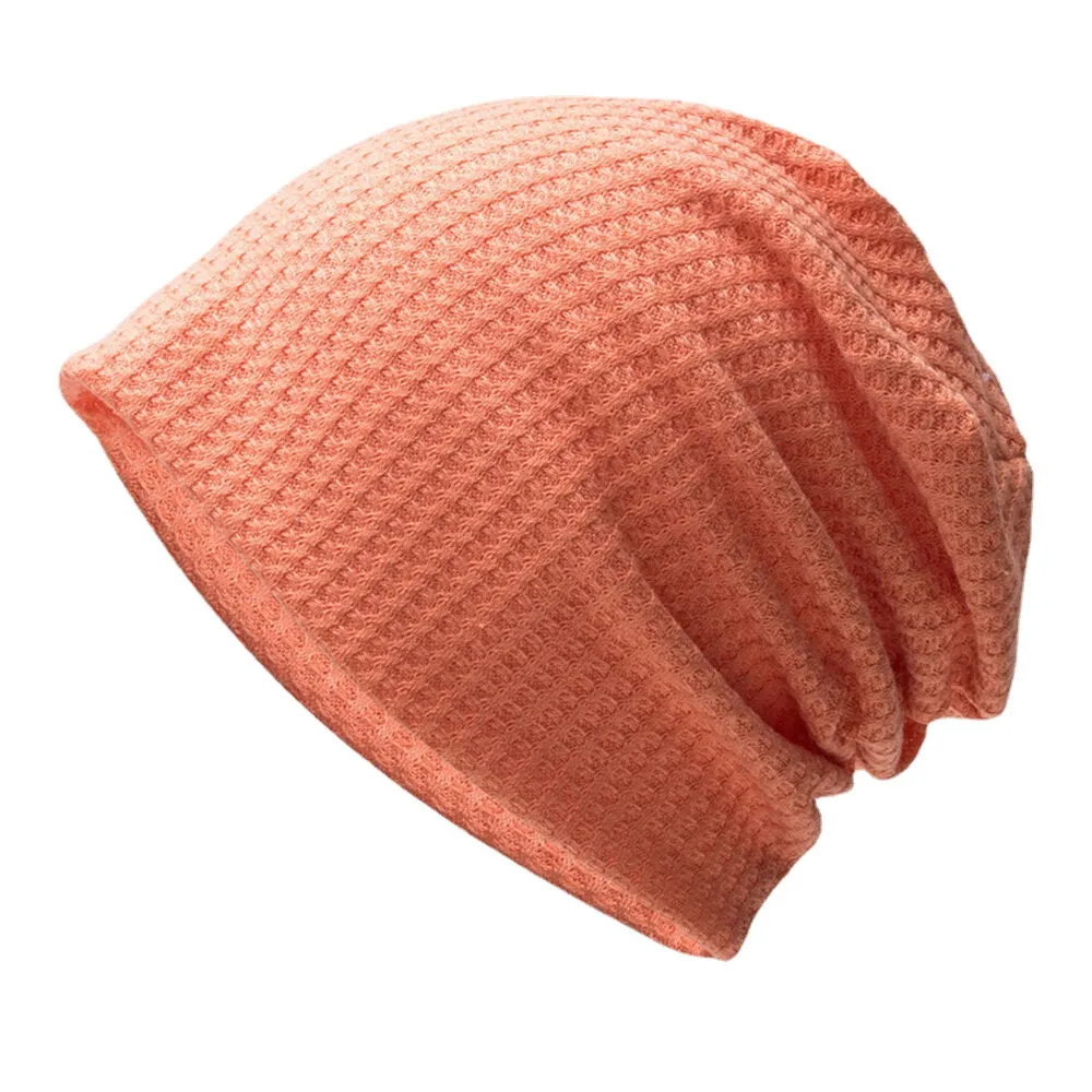 Women Autumn Winter Warmth Plaid Pattern Knitted Hat Baotou Hat Soft Breathable Elastic Adjustable Bonnet Hat Beanie Hat