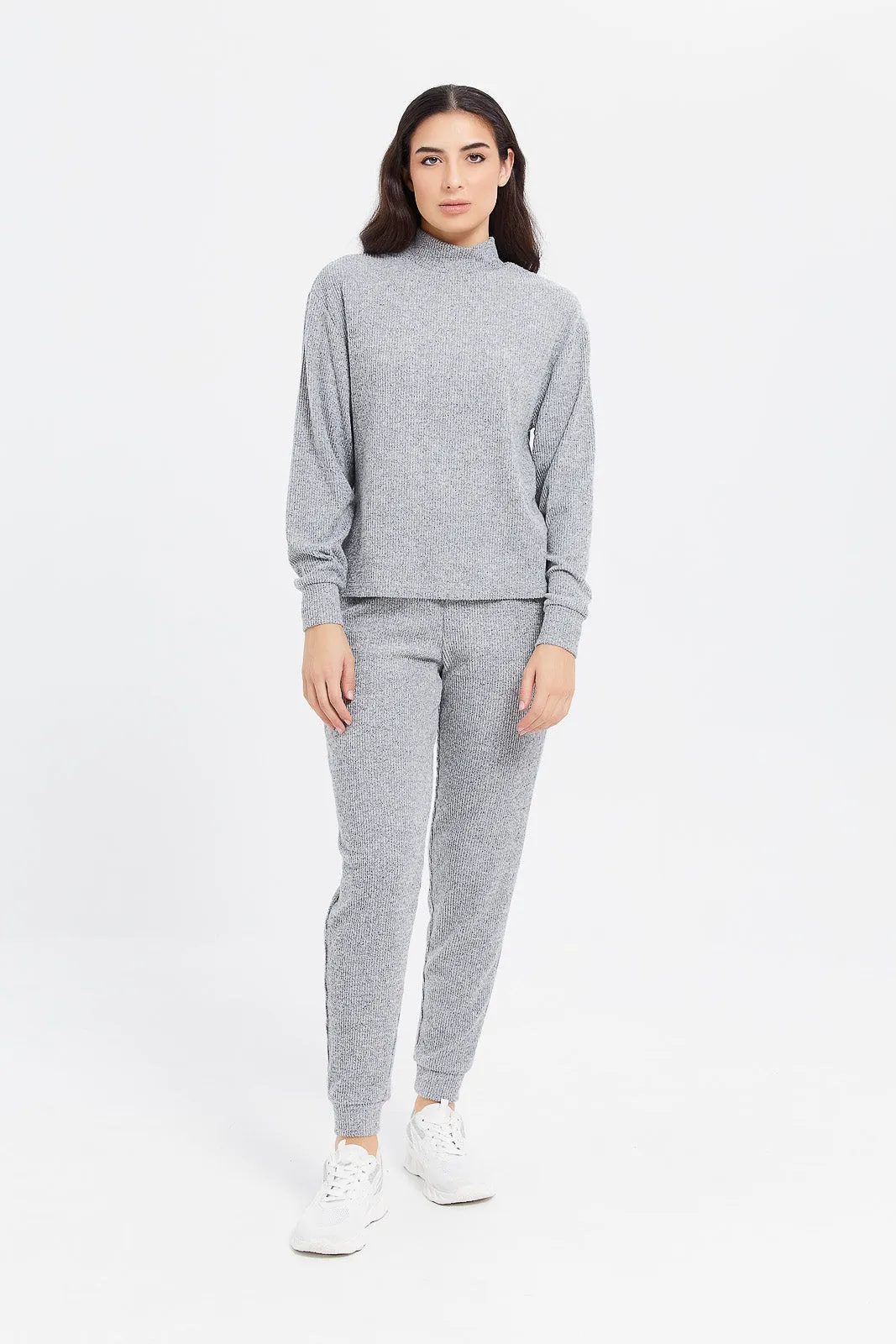 Women Grey Knitted Batwing Pullover