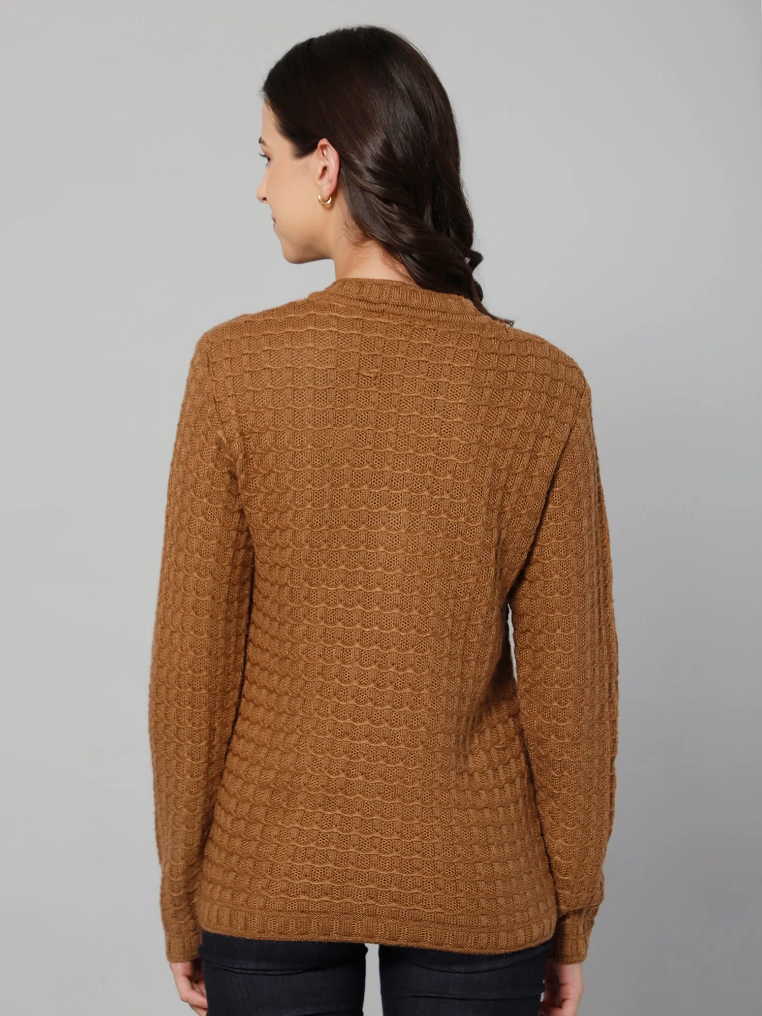 Women's Casual  Brown V neck Cardigan Sweater