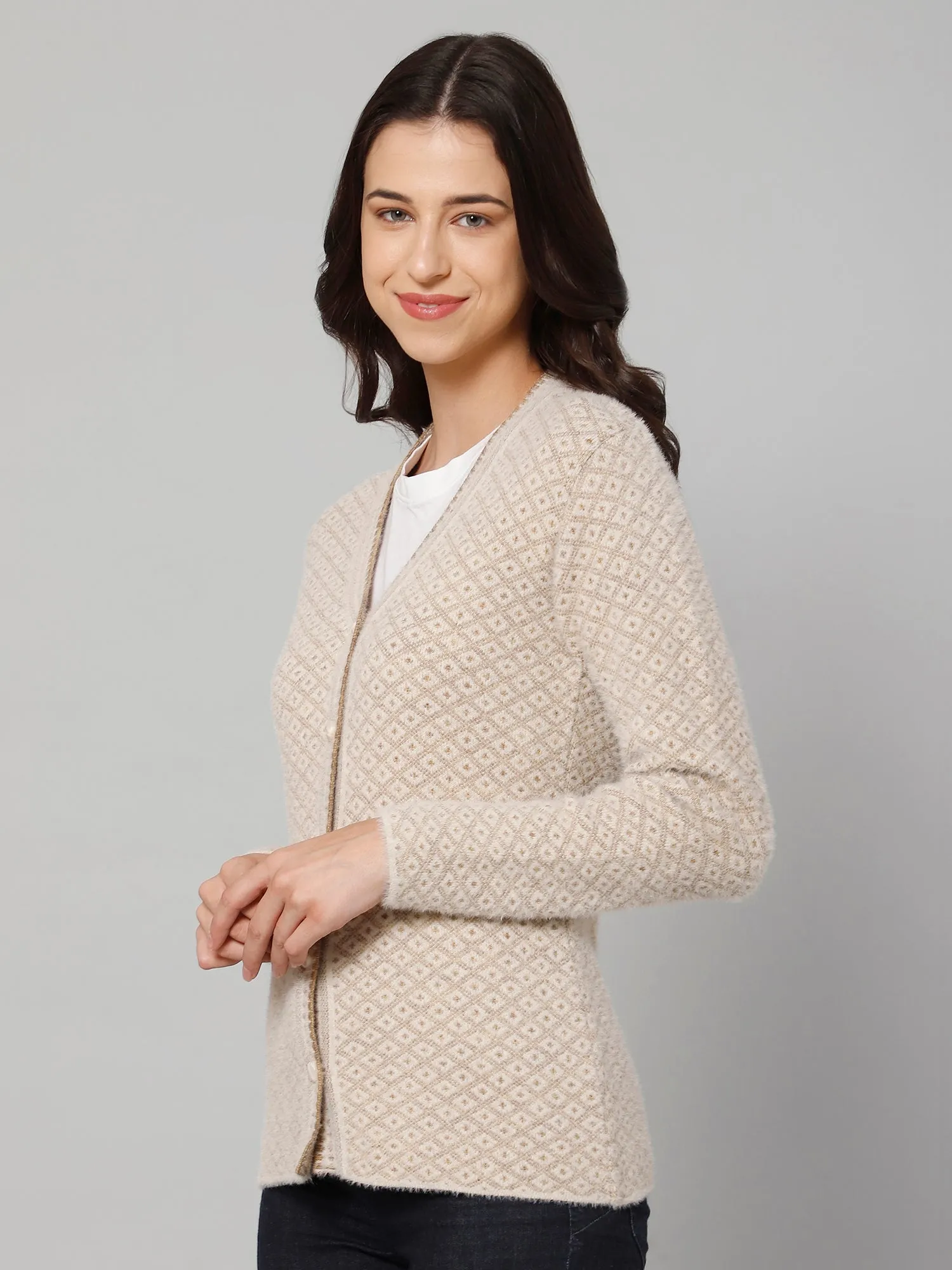 Women's Casual  Fawn V neck Cardigan Sweater