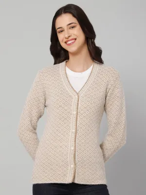 Women's Casual  Fawn V neck Cardigan Sweater