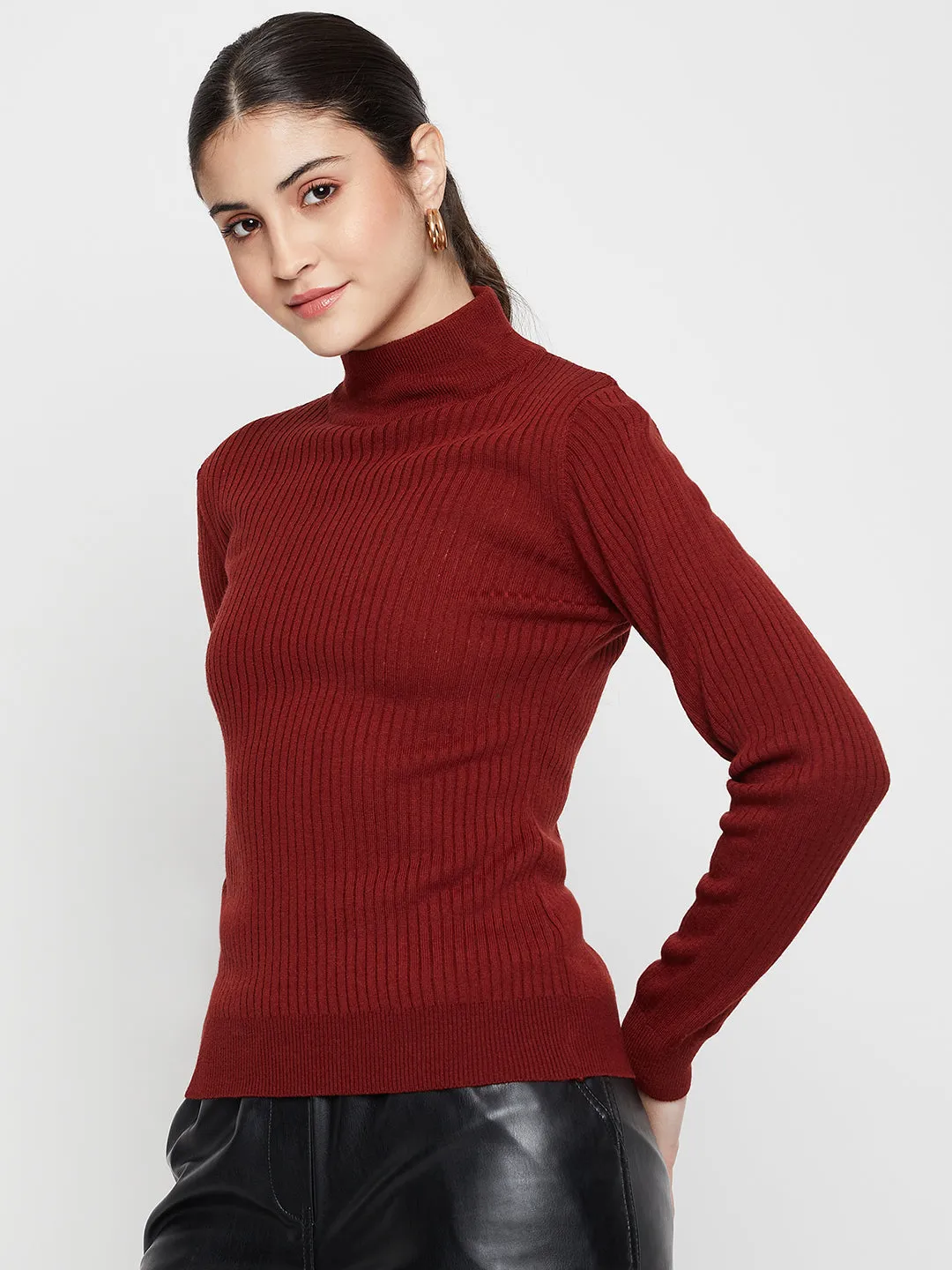 Women's Casual  Rust High neck Pullover Sweater