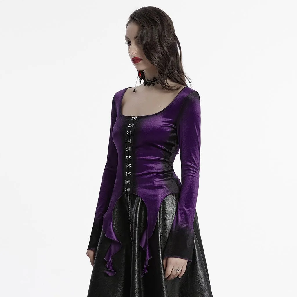 Women's Gothic Irregular Gradient Velvet Shirt Violet