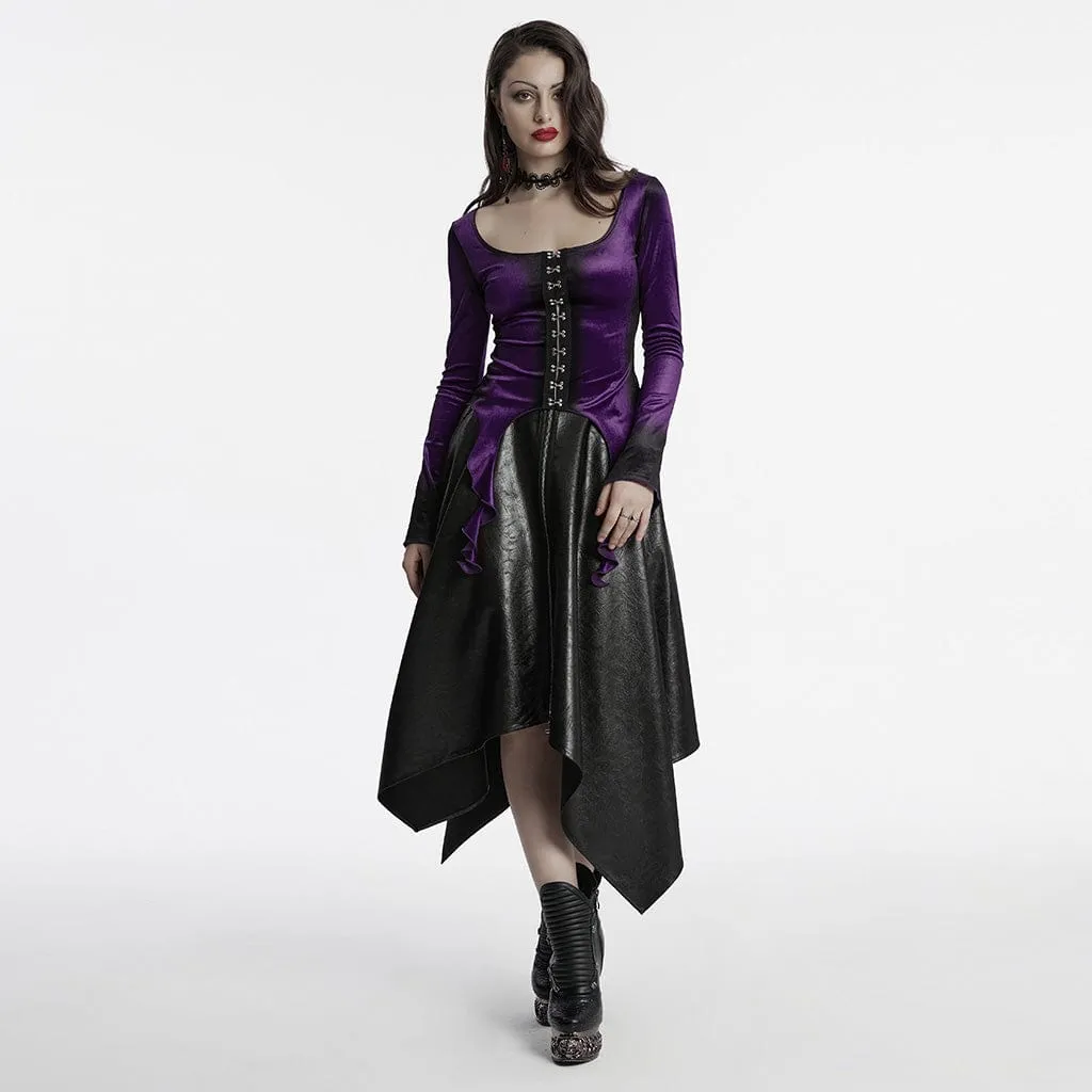 Women's Gothic Irregular Gradient Velvet Shirt Violet