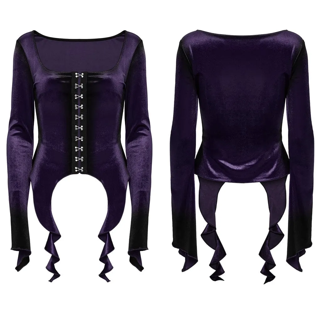 Women's Gothic Irregular Gradient Velvet Shirt Violet