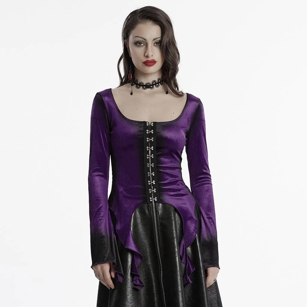 Women's Gothic Irregular Gradient Velvet Shirt Violet