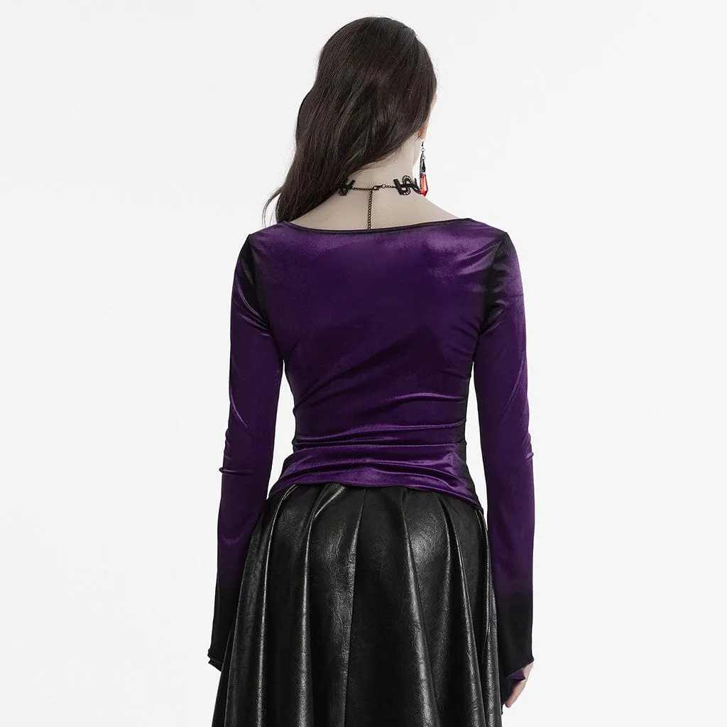 Women's Gothic Irregular Gradient Velvet Shirt Violet