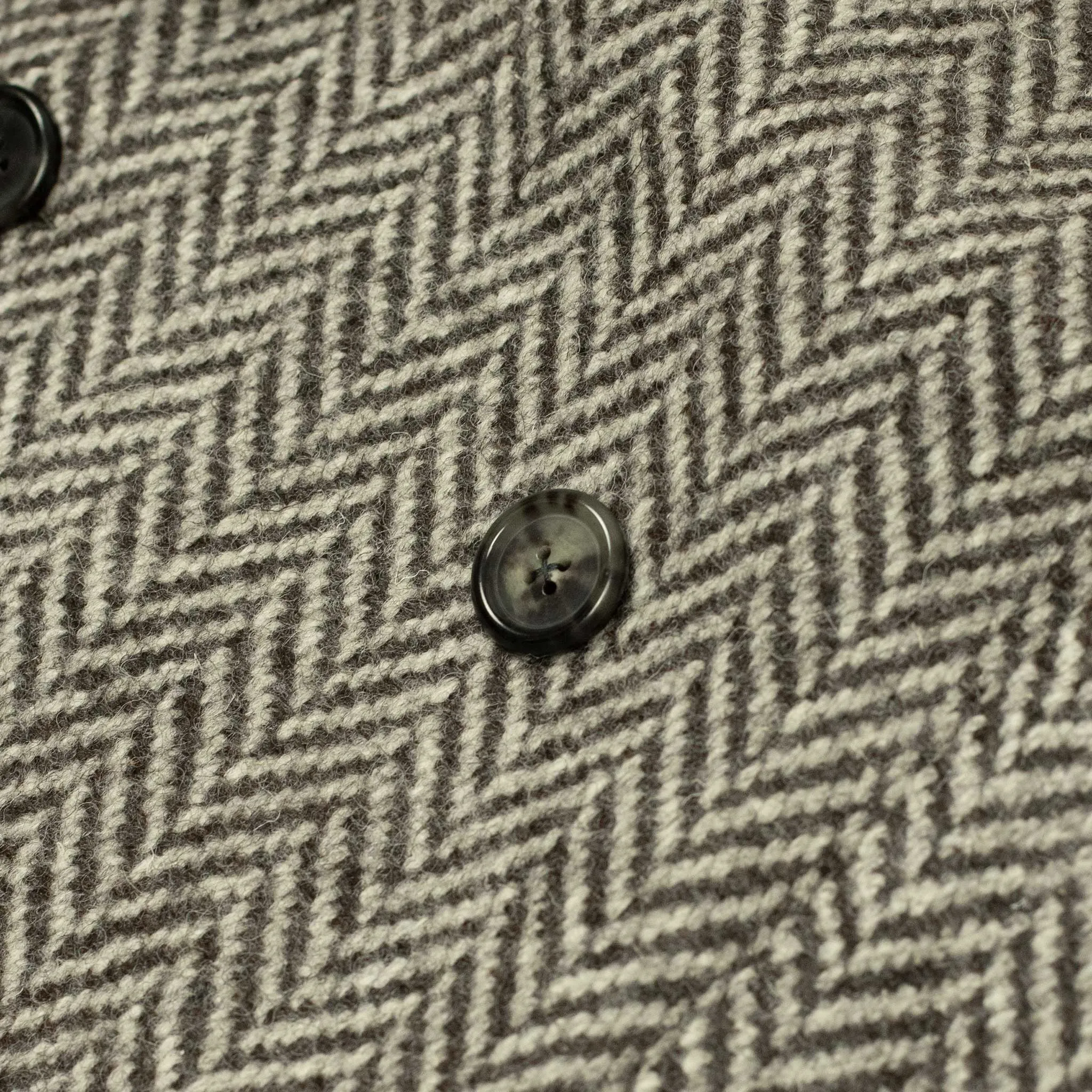 x Sartoria Carrara: Ulster double-breasted coat in grey and cream herringbone undyed wool