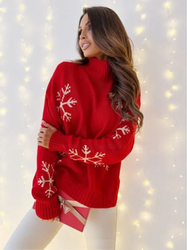 Xmas Snowflakes High-Neck Cozy Thanksgivings Sweater